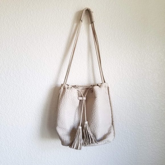 Lucky Brand Handbags - Lucky Brand Harper Bucket Bag Leather Cream White